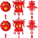Baquler 6 Pieces Chinese Lanterns Large Chinese New Year Decorations Red Lucky Lantern Golden Fu 3D Spring Festival Hanging Decorative
