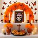 1 Pcs Pre-Installed Marigold Arch 14 Inch Day of The Dead Altar Decoration Marigold Flower with Butterfly Table Arch Kit Dia De Los Muertos Altar Decor for Mexican Festival Party Decorations