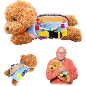 Fidget Sensory Dog Blanket for Elderly | Premium Dementia Activities for Seniors Items | Engaging Sensory Items (pup) for Adults | Gift and Activities for Seniors with Alzheimer