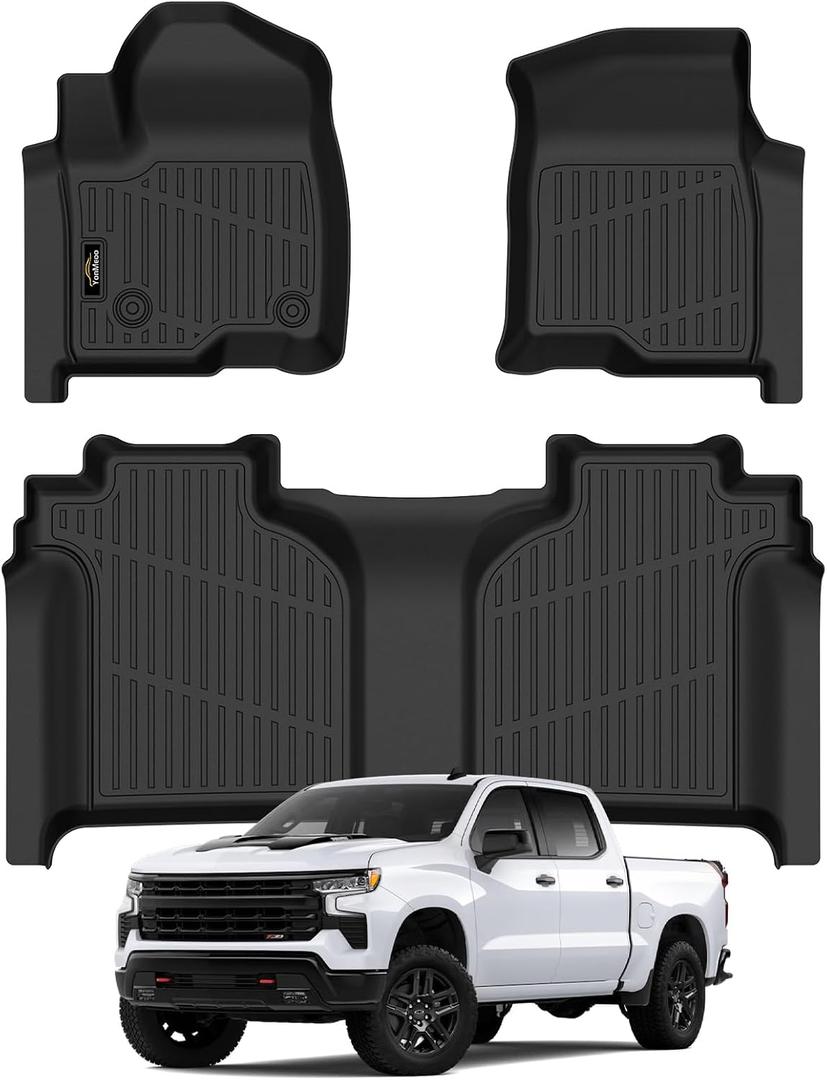 Floor Mats 2019-2025 2026 for Chevy Silverado/GMC Sierra 1500, 2020-2026 2500HD/3500HD (Crew Cab Only, Fit with Rear Under-Seat Storage All Weather TPE Floor Liner (Not 2nd Row Plastic Storage/NO EV)