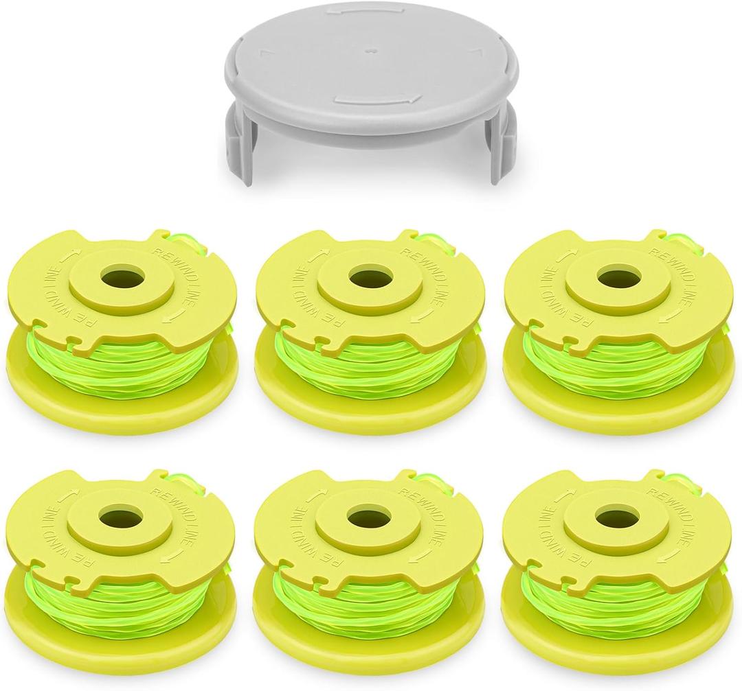 Weed Wacker String Replacement for Ryobi One Plus+ AC80RL3 .080" String Trimmer Line Refill Spool, Compatible with Ryobi 18V, 24V, 40V Trimmers(6 Spools, 1 Cap)
