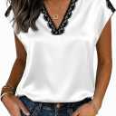 Tankaneo Womens Silk Satin Tank Tops Summer Lace V Neck Cap Sleeve T Shirts (M)