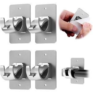 CIEMGNZOC 4PCS No Drill Curtain Brackets, Self-Adhesive Rods, Nail Free Adjustable Holders, Hooks for Rods Under 1.57 Inch (Silver)