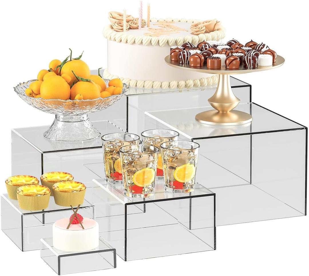 6 Pcs Clear Acrylic Boxes for Display as Buffet Risers and Stands, Food Risers for Party, Table, Stands, including 8", 7", 6", 5", 4", 3" (Small, 6Pcs, Clear)