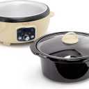 MegaChef 6.9 Quart Oval Electric Slow Cooker, Removable Ceramic Pot, 3 Heat Settings, Kitchen Appliance, Countertop Cooker (Cream)