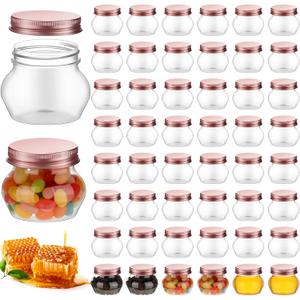 Hsei 48 Pcs 4 oz Clear Plastic Jars with Lids Wide Mouth Mason Canning Jars Mini Storage Containers Bulk for Herb Jelly Wedding Favors Shower Party (Rose Gold)