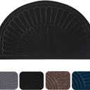 Half Round Front Door Mat Welcome Mats, Absorbent Dirt Trapper Half Circle Doormat Outdoor Indoor Non-Slip Backing Entry Mat Rug Low Profile for Entryway Home High Traffic Area (1, Black)