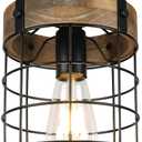 Rustic Pendant Light Fixtures, Farmhouse Kitchen Wood Hanging Lighting, Industrial Round Cage Chandelier for Entryway Hallway Dining Room Bedroom Foyer