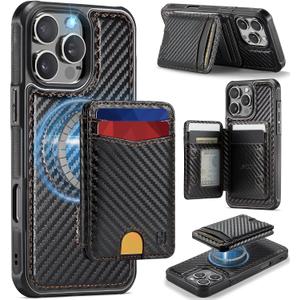 for iPhone 16 Pro Max Wallet Case Compatible with Magsafe, Magnetic RFID Blocking Card Holder Kickstand 2 in 1 Detachable Case for iPhone 16 Pro Max 6.9", Carbon Black