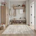 Soalmost Area Rugs 4x6 for Living Room, Stain Resistant Neutral Washable Rugs for Dining Room, Kitchen, Floral Vintage Non-Slip Area Rug Farmhouse 4x6 Rug Light Brown
