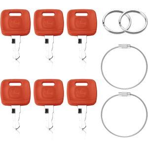 6 Piece Tractor Key Set  Includes 6 Replacement Keys, 2 Key Rings, and 2 Steel Rope Rings | Compatible with Ignition Keys RE183935 & RE71557 for John Deere Tractors 110TLB, 2032R, 2038R, 5320 & More