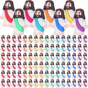 Barydat 200 Pack Mini Jesus Figurines Bulk Easter Tiny Jesus Figures Pocket Rubber Toys to Hide and Seek Christ Savior VBS 2026 Party Favors for Easter Church Sunday School Baptism Gift(Bright Color)