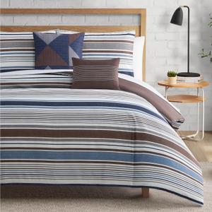 Lucky Brand Monterey Stripe Comforter Set with Pillows - Full/Queen Size - 5 Piece Bedding Ensemble