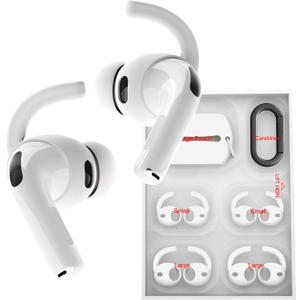 DamonLight 4 Pairs Ear Hooks for AirPods Pro 3 [Added Storage Pouch] Anti Slip Sport Ear Tips Accessories Compatible with AirPods Pro 3rd Generation [2025 Released] S & L (White)