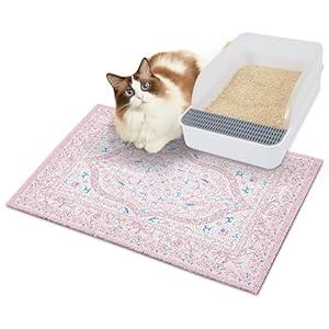 Bienbee Cat Litter Mat, 24" x 15" Waterproof Litter Box Mat Litters Rug with Non-Slip Bottom, Easy to Clean Litter Trapping Mat for Cat, Pink-Green Datura M