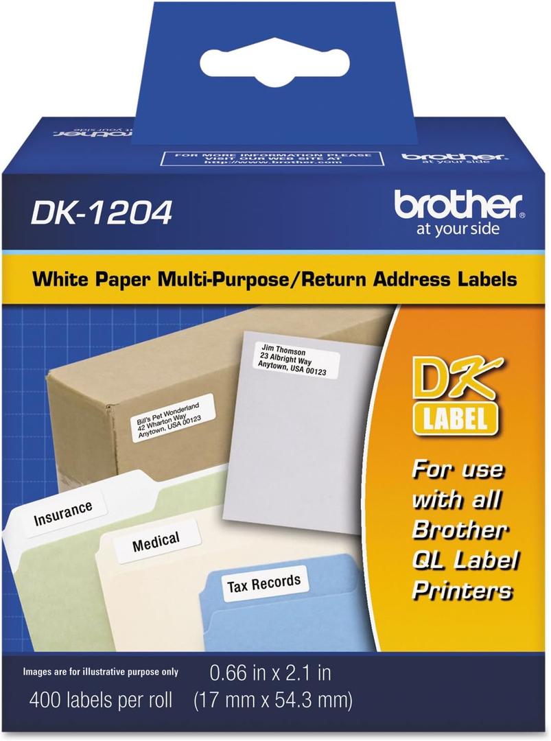 Brother Genuine DK-1204 Multipurpose Paper Label Roll, Die-Cut Paper Labels, Engineered for Excellence, 400 Labels Per Roll