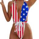 Swimsuits Bathing Suits Womens Sexy Monokini Deep V One Piece Semi Thong Bikini Backless Cheeky Swimwear (Large, C-american Flag)