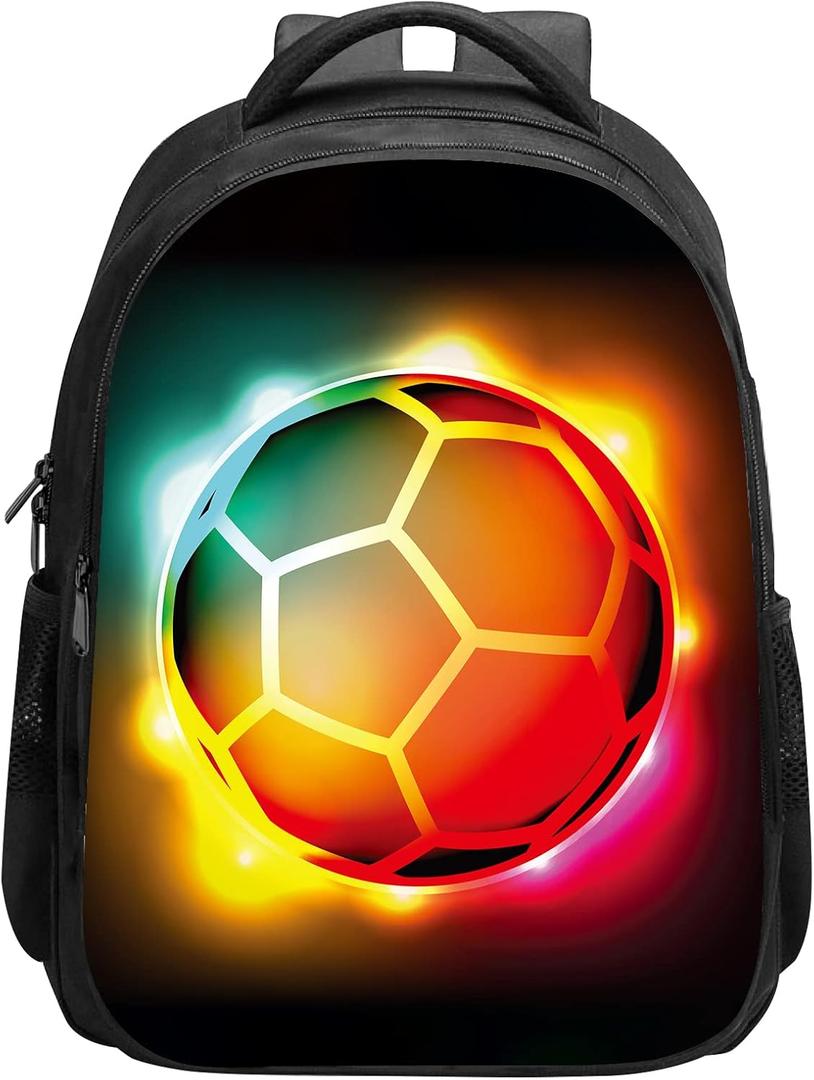 SARA NELL Kids Growing Fire Soccer Backpack for School Boys Girls,Kindergarten Elementary Toddler School Backpack, Premium Book Bag with 2 Main Compartment, 15.7 Inches