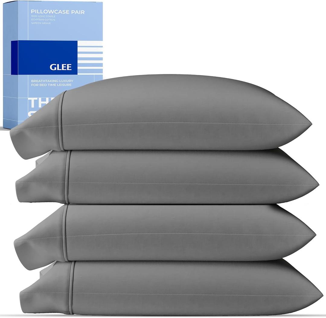 THREAD SPREAD 100% Cotton Pillow Cases Queen Size Set of 4 - Luxury 400 Thread Count Queen Pillow Cases (Pack of 2, Dark Grey), Soft Cooling Hotel Cotton Pillowcases, Fits Standard Pillows
