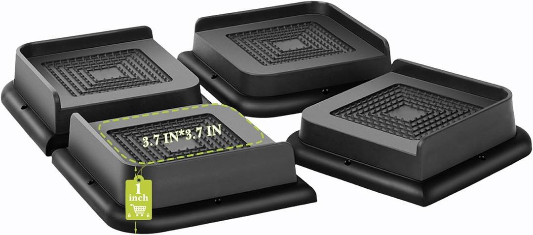 Bed Risers 1 inch Heavy Duty, Oversized Furniture Riser for Couch Sofa Table Chair Leg Frame Dorm, Support up to 6000 Lbs (Black 4 Pack, 1 inch)