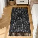 Black Runner Rug, Washable Rug for Hallway Non Slip, 2x4.3ft Boho Kitchen Bathroom Runner for Bedroom with Tassels