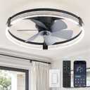 ZMISHIBO Low Profile Ceiling Fans with Lights, Flush Mount Modern Ceiling Fan and Remote Control, 23" LED Ceiling Fans, Stepless Dimmable 3 Colors and 6 Speeds (Black)