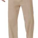 Mens Linen Pants Loose Fit Elastic Waist Drawstring Casual Summer Beach Pants with Pockets Trousers for Men (Beige, M)