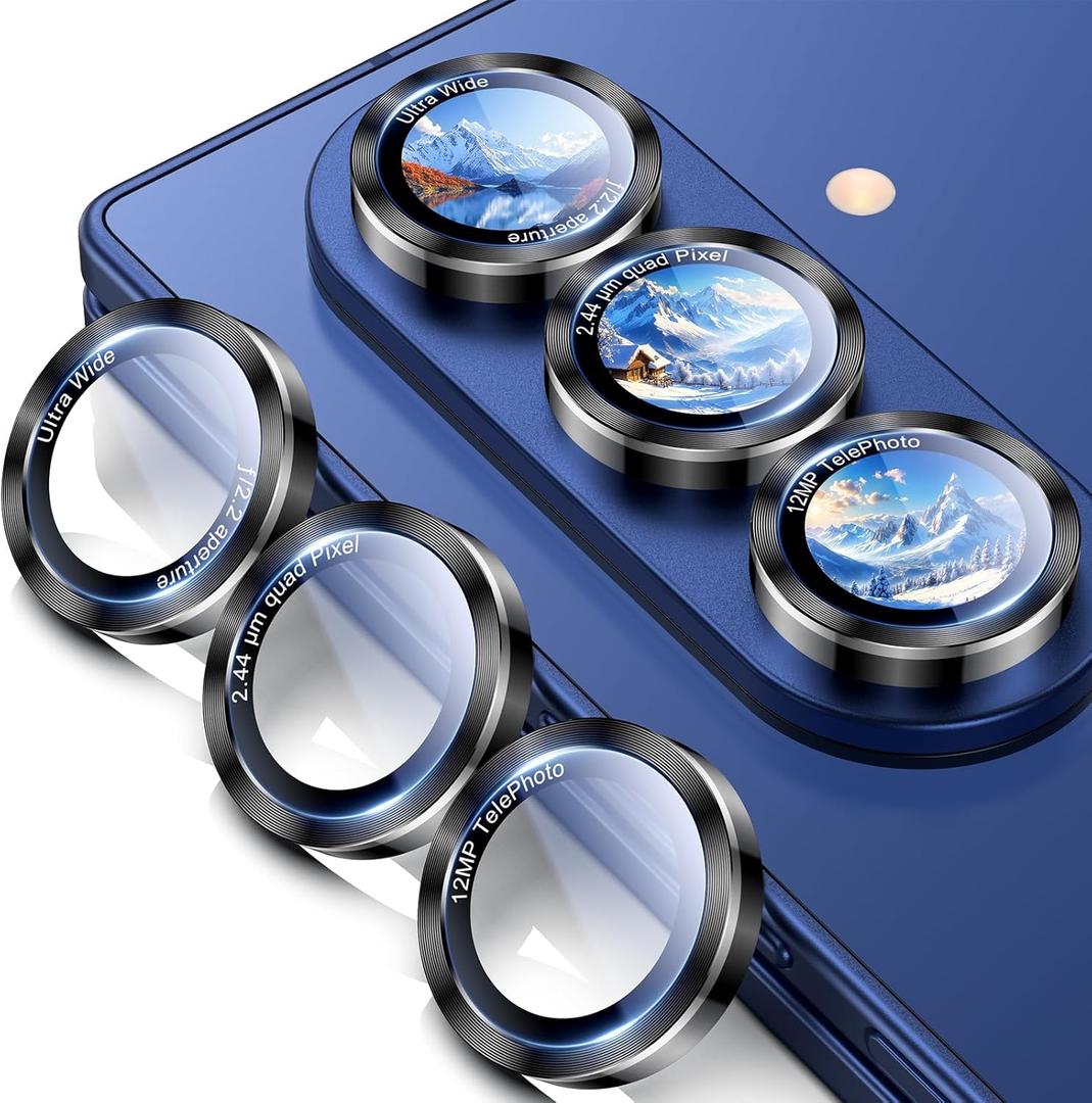 Uyiton for Samsung Galaxy Z Fold 7 Camera Lens Protector - Military-Grade Tempered Glass Rear Camera Screen Cover - [Strong Adsorption] [Easy to Install] Ultra HD Clear Lens Protector - Black+Silver