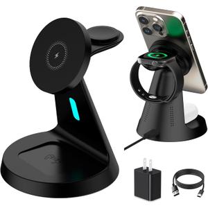 Wireless Charger Compatible with Mag-Safe,3 in 1 Charging Station for iPhone17/16/15/14/13/12 Series, Apple Watch,AirPods,15W Fast Charging (USB-C Adapter Included)