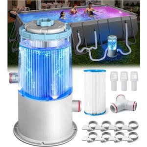 Glowing 1000 GPH Above Ground Pool Filter Pump with Built-in Blue LED Light | Powerful Pool Cartridge Filter Pump System | Enhanced Water Circulation & Filtration up to Clean and Clear Water