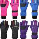 Geyoga 4 Pairs Kids Waterproof Ski Gloves Warm Windproof Winter Snow Gloves Cold Weather for Boys Girls (6-13 Years, Black, Blue, Purple, Pink)