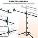 Mic Stand, 6-in-1 Microphone Stand with Floor Boom, Support Boom, Gooseneck, Mic Clips, Tablet Phone Holder, Black, Metal, Portable, Adjustable
