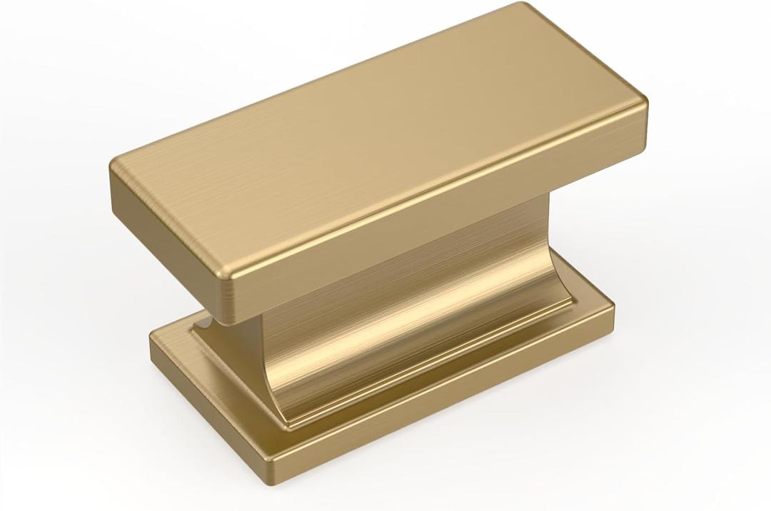 Amerdeco 10 Pack Champagne Bronze Cabinet Knobs 1.46 Inch(37mm) Solid Gold Kitchen Cabinet knobs Rectangle Brushed Brass Drawer Knobs and Pulls for Bathroom Cabinets ZH00013