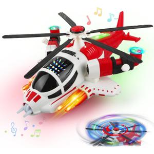 Helicopter Toy for Toddlers with Lights and Music, 360 Rotating Airplane Toy for Kids, Bump-and-Go Action, Birthday Gift for Boys Girls Ages 3-7 (Red)