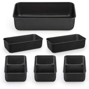 LIANYU 6 Pack Nonstick Loaf Bread Pan for Baking, 9x5In Bread Loaf Baking Pan, Stainless Steel Meatloaf Pan Tin for Homemade, Dishwasher Safe (Black)