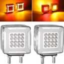 Partsam Pair Double Face Square Pedestal Fender Turn Signal Lights Halo Glow Double Stud, Amber/Red Square 47 Diode Led Turn Stop Marker Running lights Lamps 12V 24V 10-30V (Clear Lens)