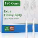 180 Count Extra Heavy Duty Clear Plastic Forks, 7.1" Solid and Durable Disposable Plastic Forks Bulk, BPA-Free & Heat Resistant, Plastic Utensils for Parties, Events and Daily Use