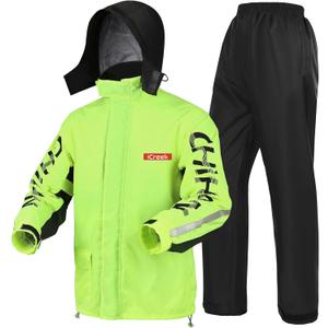 iCreek Motorcycle Rain Suit for Men and Women Waterproof Rain Gear Resistant Raincoat Outdoor Fashion with Hood (Medium, Green and Black)