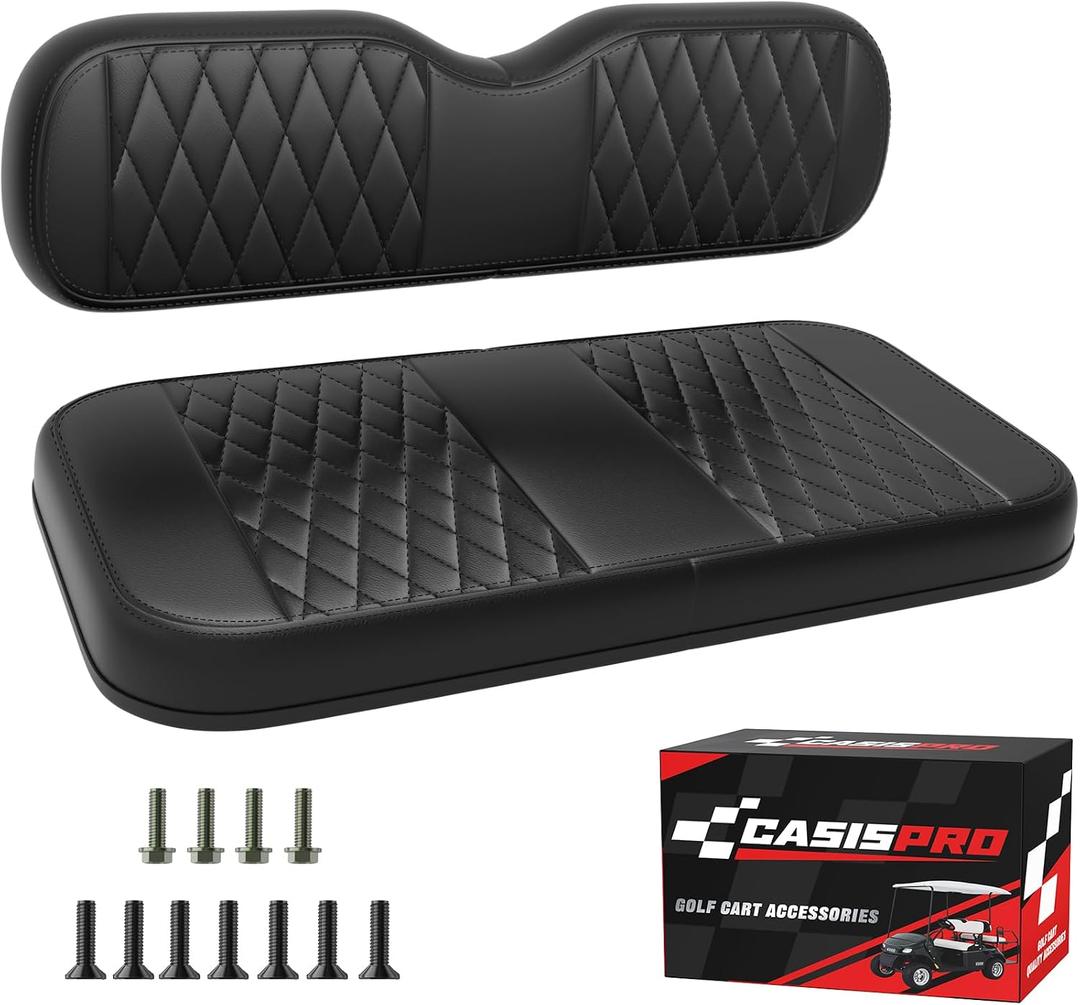 Universal Golf Cart Rear Seat Replacement Cushion for EZGO Club Car Yamaha, Golf Cart Rear Seat Cushion Assembly Kit - Bottom Cushion & Backrest, Black, Normal