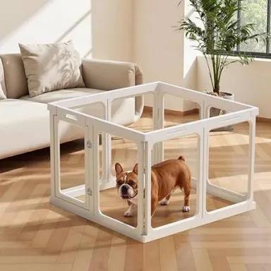 Transparent Acrylic Dog Playpen, 24"H Metal Dogs Enclosure, Easy-to-Install Pet Fence with Door, 8-Panel Puppy Playpen, Small Breeds & Puppies Kittens and Other Small Animals White Indoor Dog Play Pen