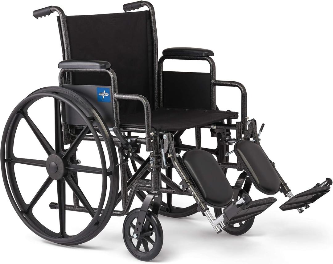 Medline Comfortable Folding Wheelchair with Swing-Back, Desk-Length Arms and Elevating Footrests, 18W x 16D Seat,