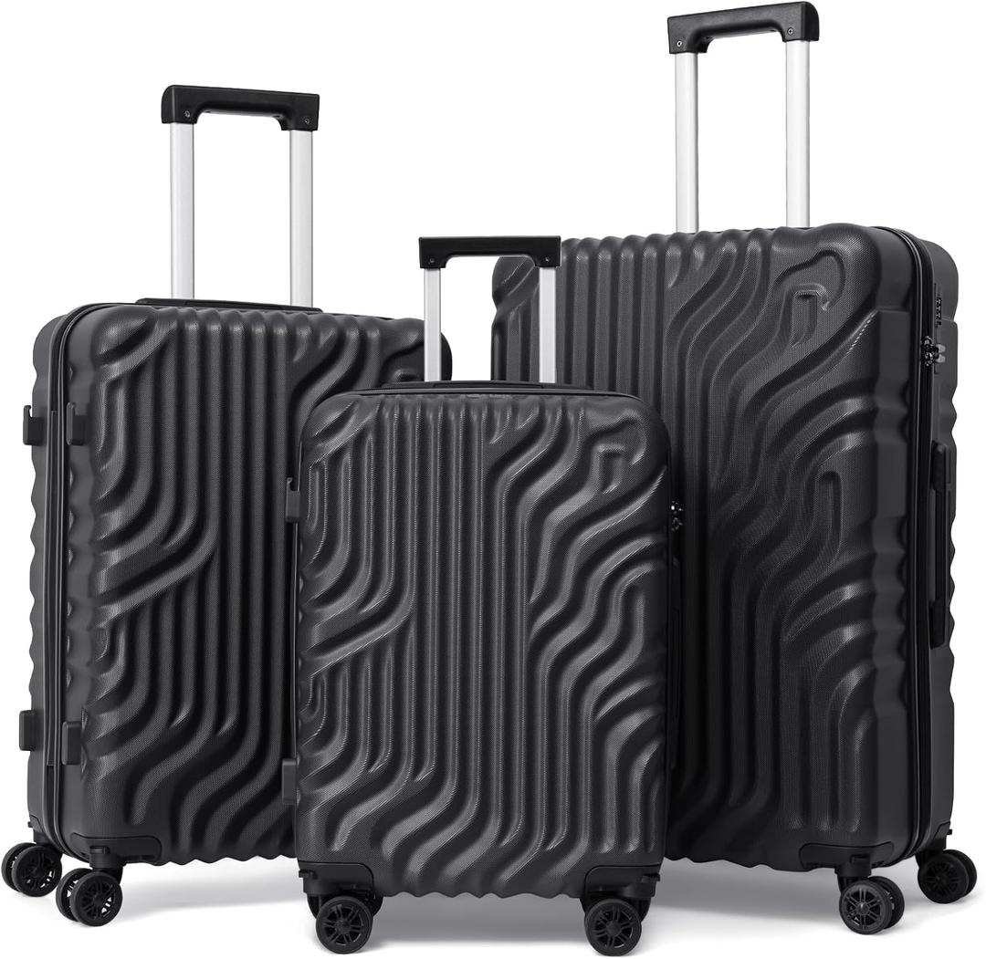 Eeeza Luggage Sets Hardshell Suitcase with Wheels (Black,20"/24"/28"), 3-Piece Set（20in/24in/28in）