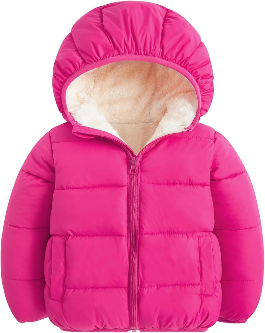 BFUSTYLE Toddler Winter Coats Hooded Infants Fleece Jacket Thickened Jacket for Baby Girls Boys 1-5T (Fleece-hot Pink)