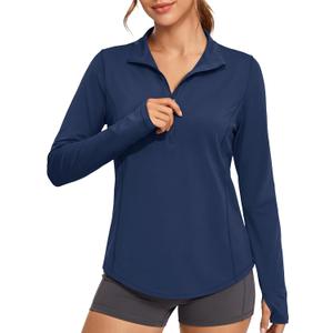 MAGCOMSEN Women's Long Sleeve Sun Shirts Half 1/2 Zip Pullover UPF 50+ Tops (Blue, M)