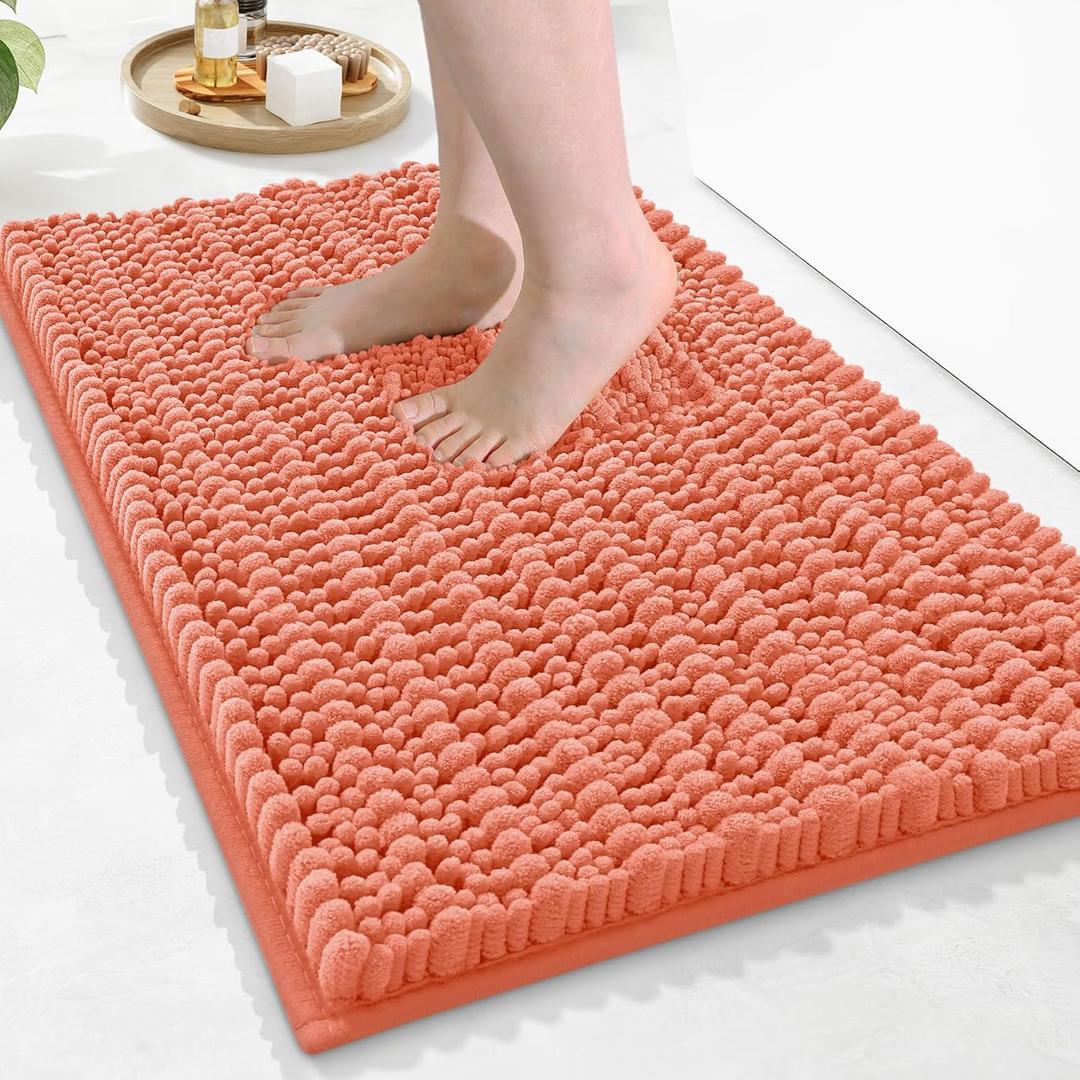 Arotive Luxury Bathroom Rugs 24x16, Extra Soft Thick Absorbent Shaggy Chenille Bath Rugs, Non-Slip Machine Wash Dry, Bath Mats for Bathroom Floor, Tub and Shower, Home Decor Accessories, Coral