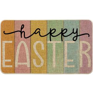 Artoid Mode Stripes Happy Easter Doormat, Spring Home Decor Low-Profile Switch Rug Door Mat Floor Mat for Indoor Outdoor 17x29 Inch