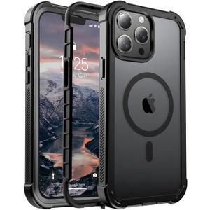 Magnetic for iPhone 13 Pro Max Case, [Compatible with MagSafe][Military Grade Drop Protection][Heavy Duty Protection][Non-Slip][Shockproof] 2-Layer Durable Bumper Phone Case 6.7''-Black