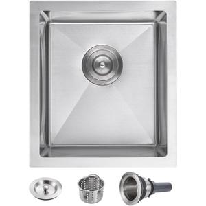 POPFLY 15x17 Inch Undermount Bar Prep Sink, 15” Undermount Rectangle Kitchen Sink, 304 Stainless Steel Single Bowl Small Kitchen Rv Sinks, Brushed
