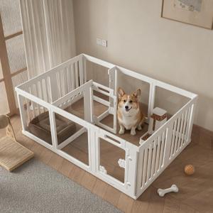Clear Acrylic Dog Playpen with Door, DIY Modular Indoor Pet Fence
24 Inch Height 12 Panels, Multi-Room Separate Area, Easy Assemble & Washable Plastic Puppy Enclosure (White)