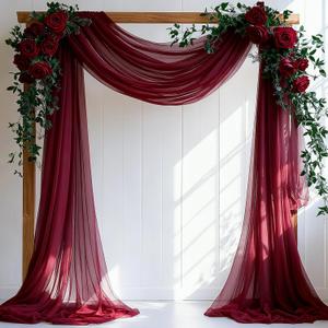 Wedding Arch Draping Fabric, 31.5" x 20FT Wrinkle-Free Sheer Chiffon Drapery for Ceremony Backdrop, Arbor, Pergola, Church Cross, Photo Booth, Baby Shower & Home Decor, 1-Pack, Burgundy